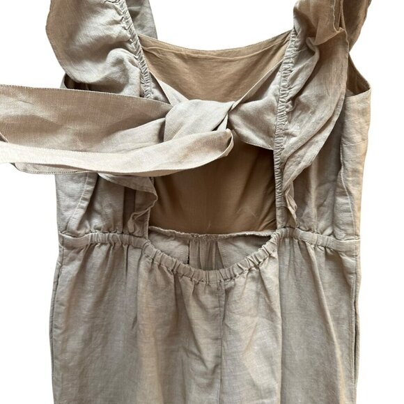 Madewell Jumpsuit Linen Blend Ruffle Open Tie Back Natural Beige Neutral Size 10 - Picture 8 of 11